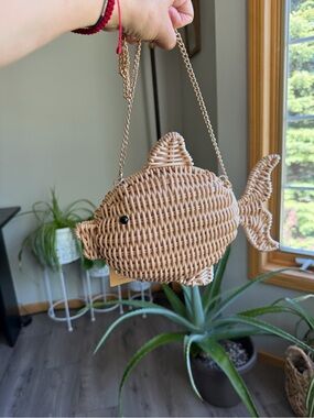 Tommy Bahama Woven Fish-Shaped Pet Toy Bag - Natural Beige